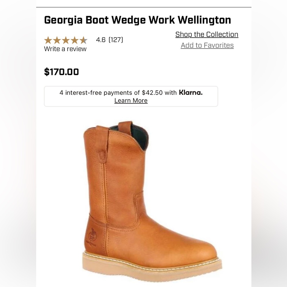 Men’s Georgia Wellington boot size 9